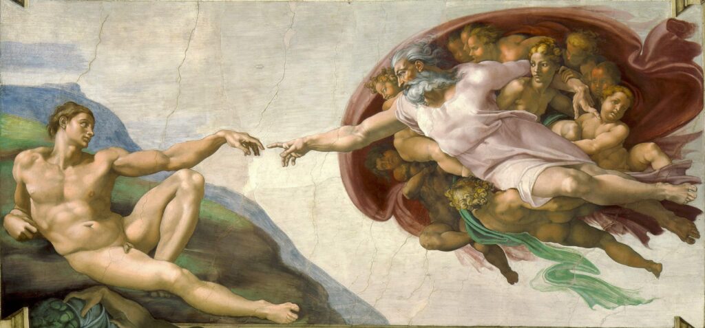 La Création d'Adam, voûte de la chapelle Sixtine, Michel-Ange, Vatican