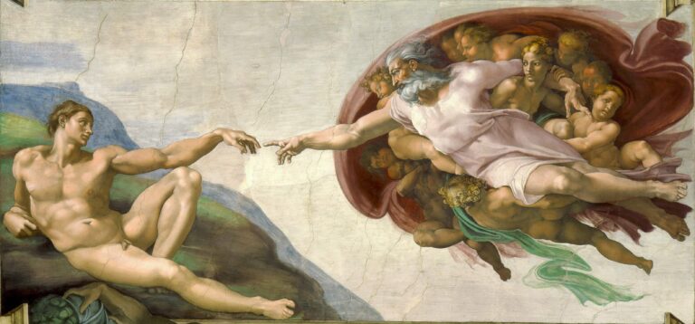 La Création d'Adam, voûte de la chapelle Sixtine, Michel-Ange, Vatican