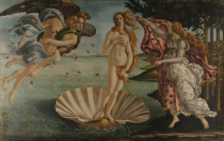 Sandro Botticelli, La Naissance de Vénus, v. 1485, tempera sur toile, galerie des Offices, Florence — domaine public